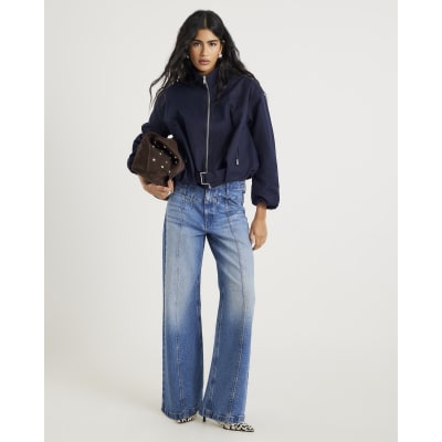 Navy Belted Bubble Hem Jacket