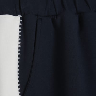 Navy Colour Blocked Wide Leg Trousers