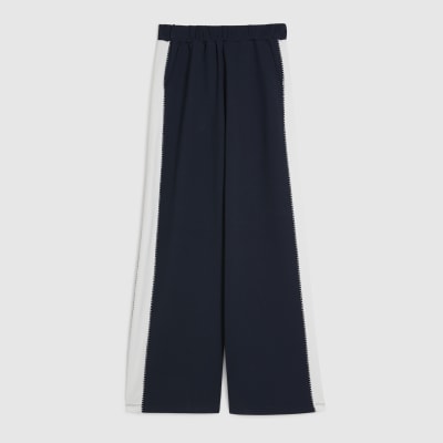 Navy Colour Blocked Wide Leg Trousers