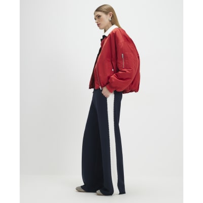 Navy Colour Blocked Wide Leg Trousers