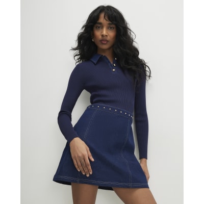 Navy Denim Knit Hybrid Mini Dress