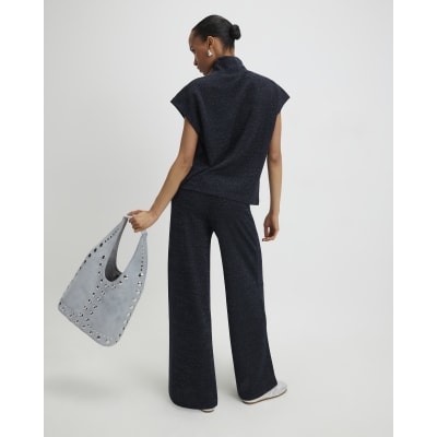 Navy Glitter Wide Leg Trousers