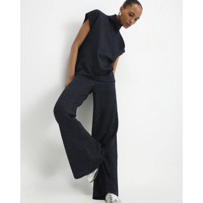 Navy Glitter Wide Leg Trousers
