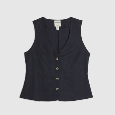 Navy Linen Blend Waistcoat