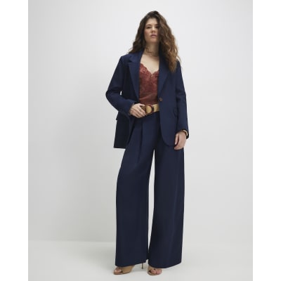 Navy Linen Look Blazer
