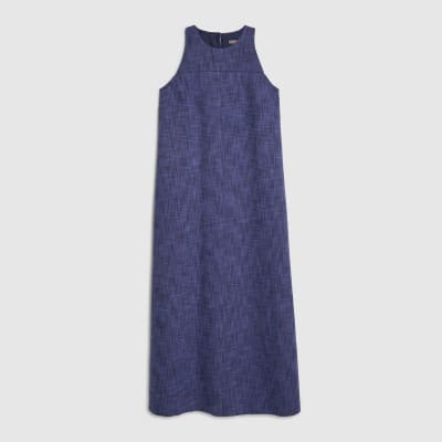 Navy Linen Look Midi Dress