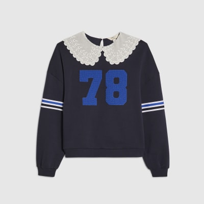 Navy Long Sleeve Collared Number Sweatshirt