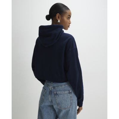 Navy Long Sleeve Cropped Hoodie