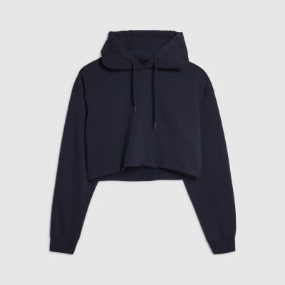 Navy Long Sleeve Cropped Hoodie