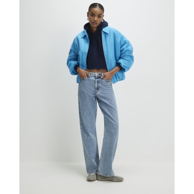 Navy Long Sleeve Cropped Hoodie