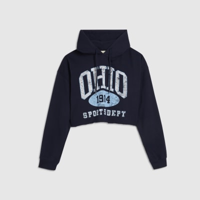 Navy Long Sleeve Ohio Cropped Hoodie