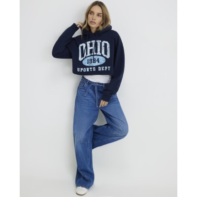 Navy Long Sleeve Ohio Cropped Hoodie