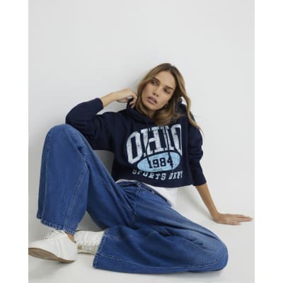 Navy Long Sleeve Ohio Cropped Hoodie