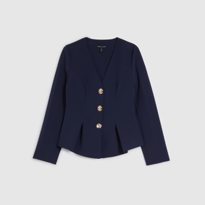 Navy Long Sleeve Pleated Jacket