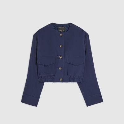 Navy Long Sleeve Pocket Detail Bomber Jacket