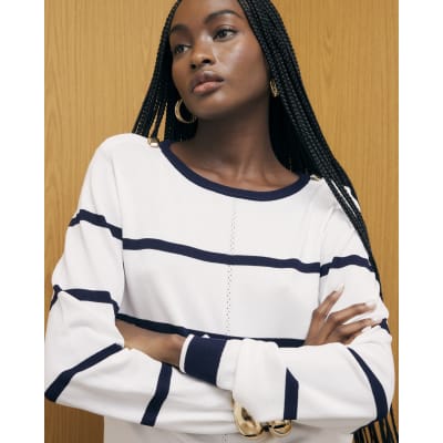 Navy Long Sleeve Striped Knitted Top
