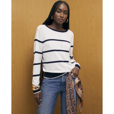 Navy Long Sleeve Striped Knitted Top