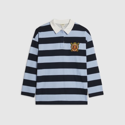 Navy Long Sleeve Striped Rugby Top
