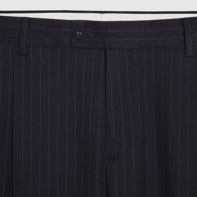 Navy Loose Fit Pinstripe Trousers