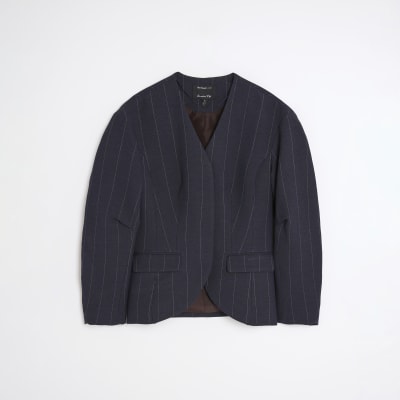 Navy Pinstripe Cocoon Sleeve Blazer