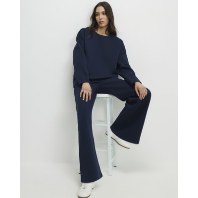 Navy Premium Drawstring Wide Leg Joggers