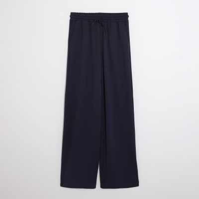 Navy Premium High Waisted Wide Leg Joggers
