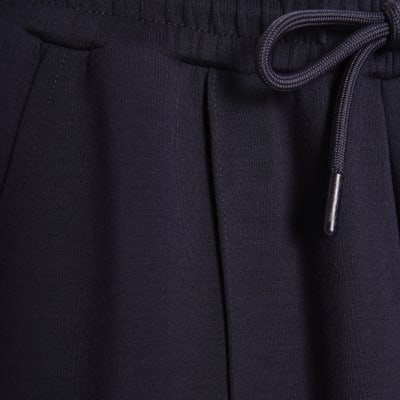 Navy Premium Wide Leg Pintuck Joggers