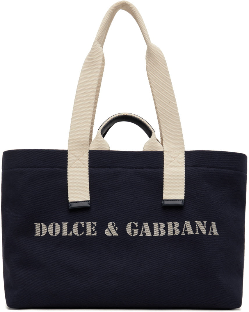 Dolce&Gabbana Navy Printed Drill Holdall Tote