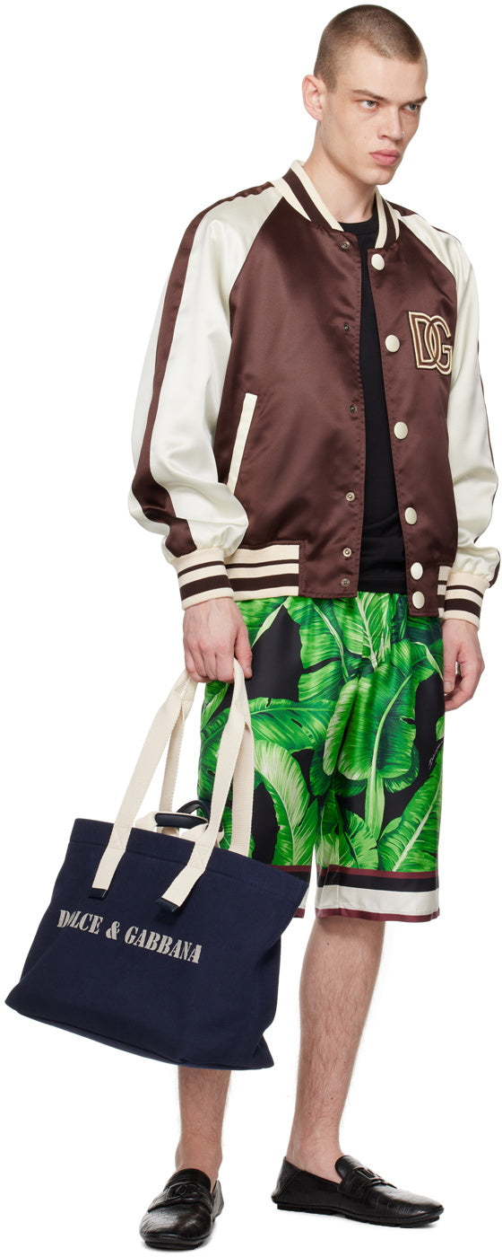 Dolce&Gabbana Navy Printed Drill Holdall Tote