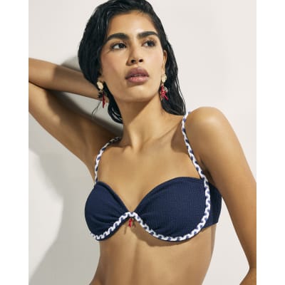 Navy Rope Trim Bikini Top