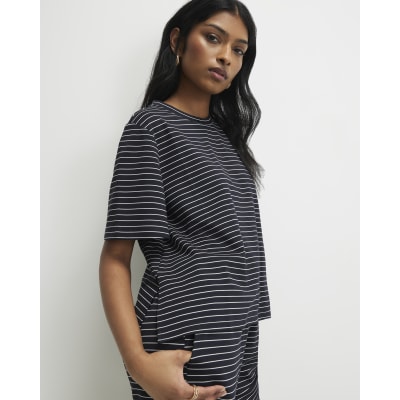 Navy Short Sleeve Striped Top