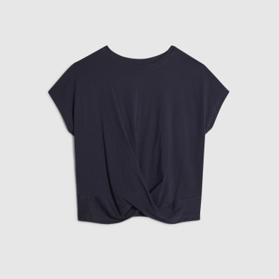 Navy Short Sleeve Twist Front T-Shirt