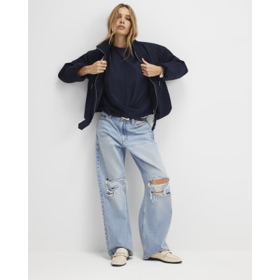 Navy Short Sleeve Twist Front T-Shirt