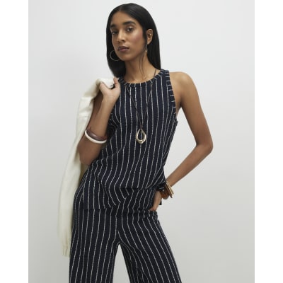 Navy Sleeveless Stripe Top