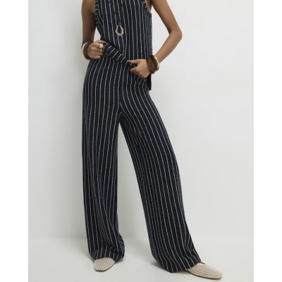 Navy Stripe Wide Leg Joggers