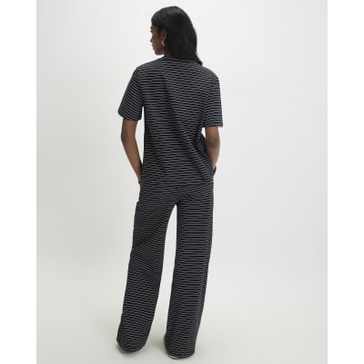 Navy Striped Wide Leg Trousers