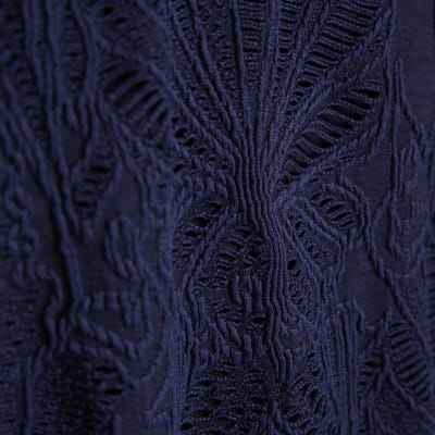 Navy Textured Shell Trim Swimsuit