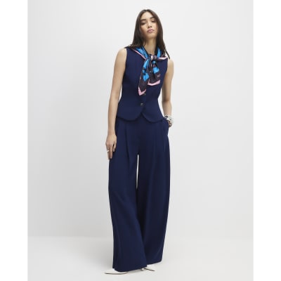 Navy Wide Leg Trousers