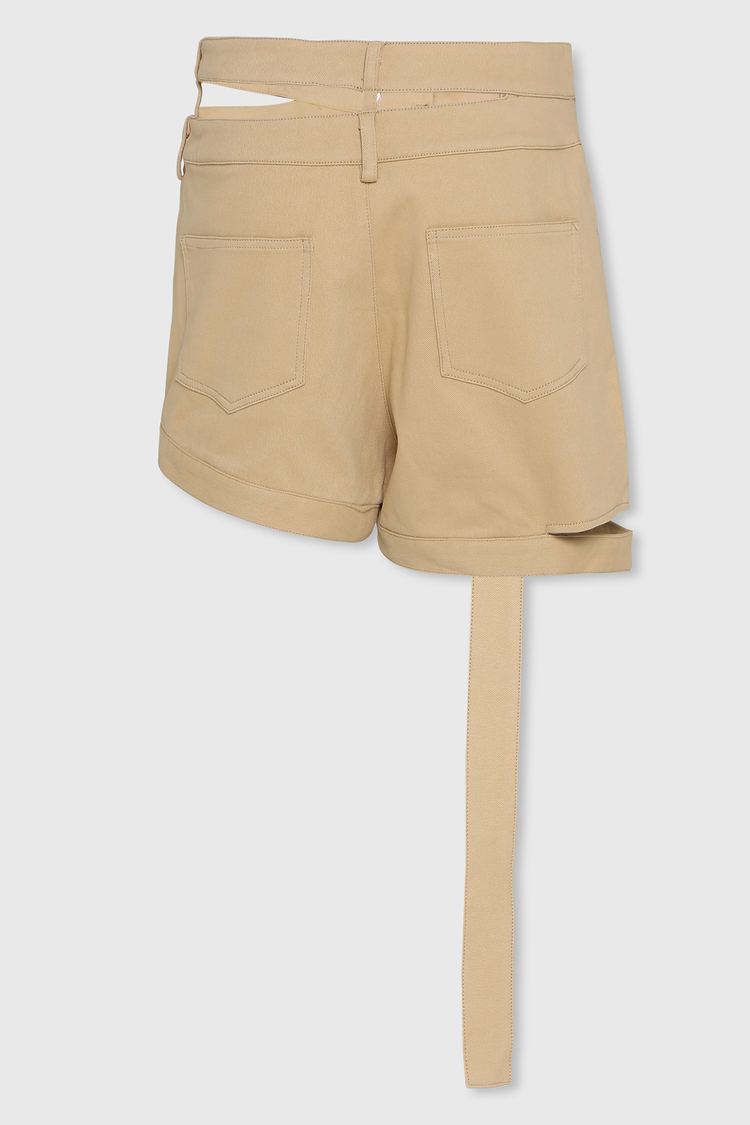 DOUBLE WAIST SLANTED DENIM SHORTS