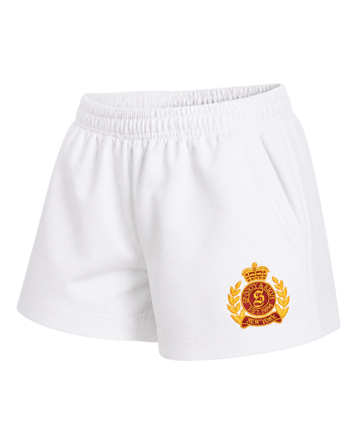 NY Crest Embroidered Disco Short - White