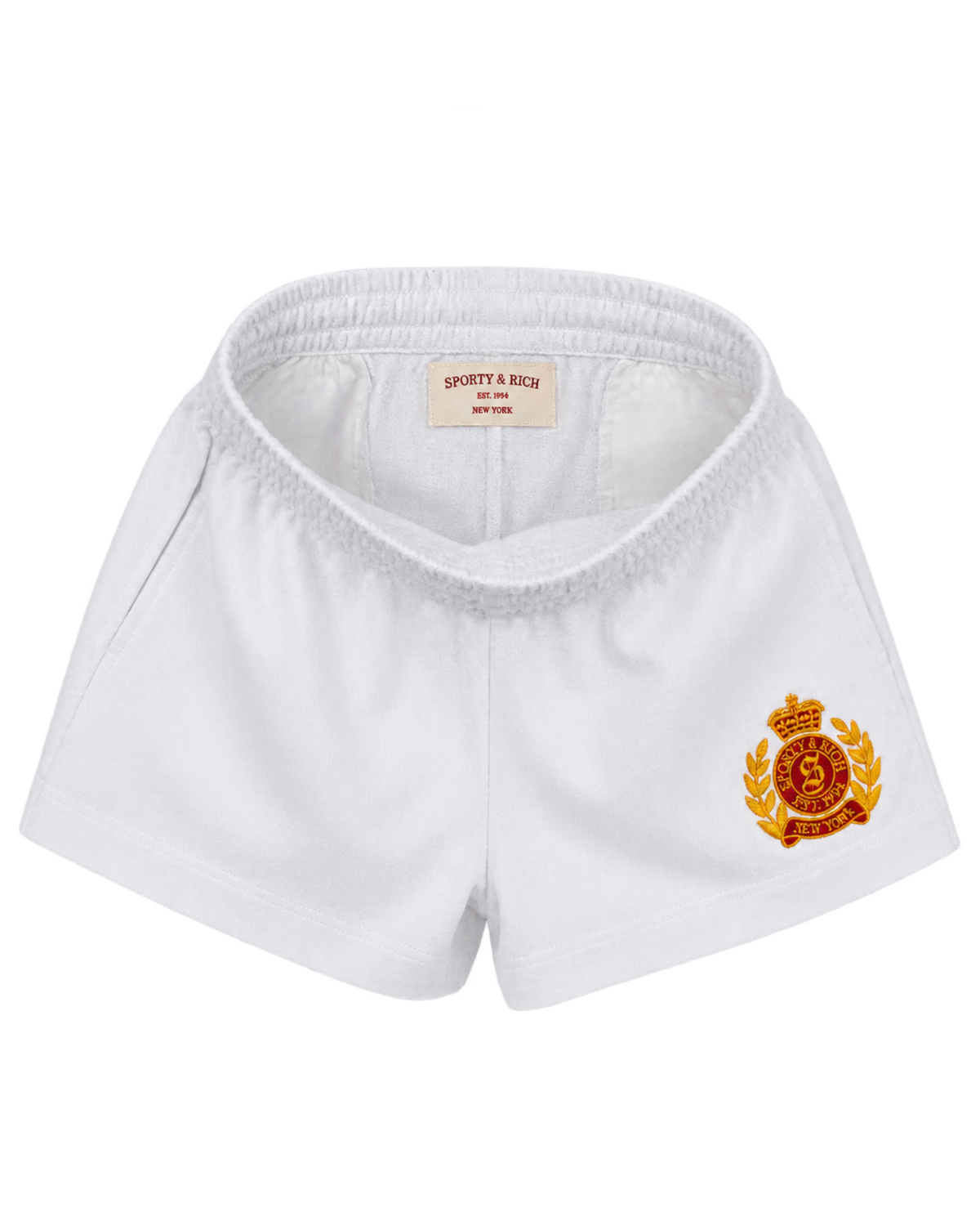 NY Crest Embroidered Disco Short - White