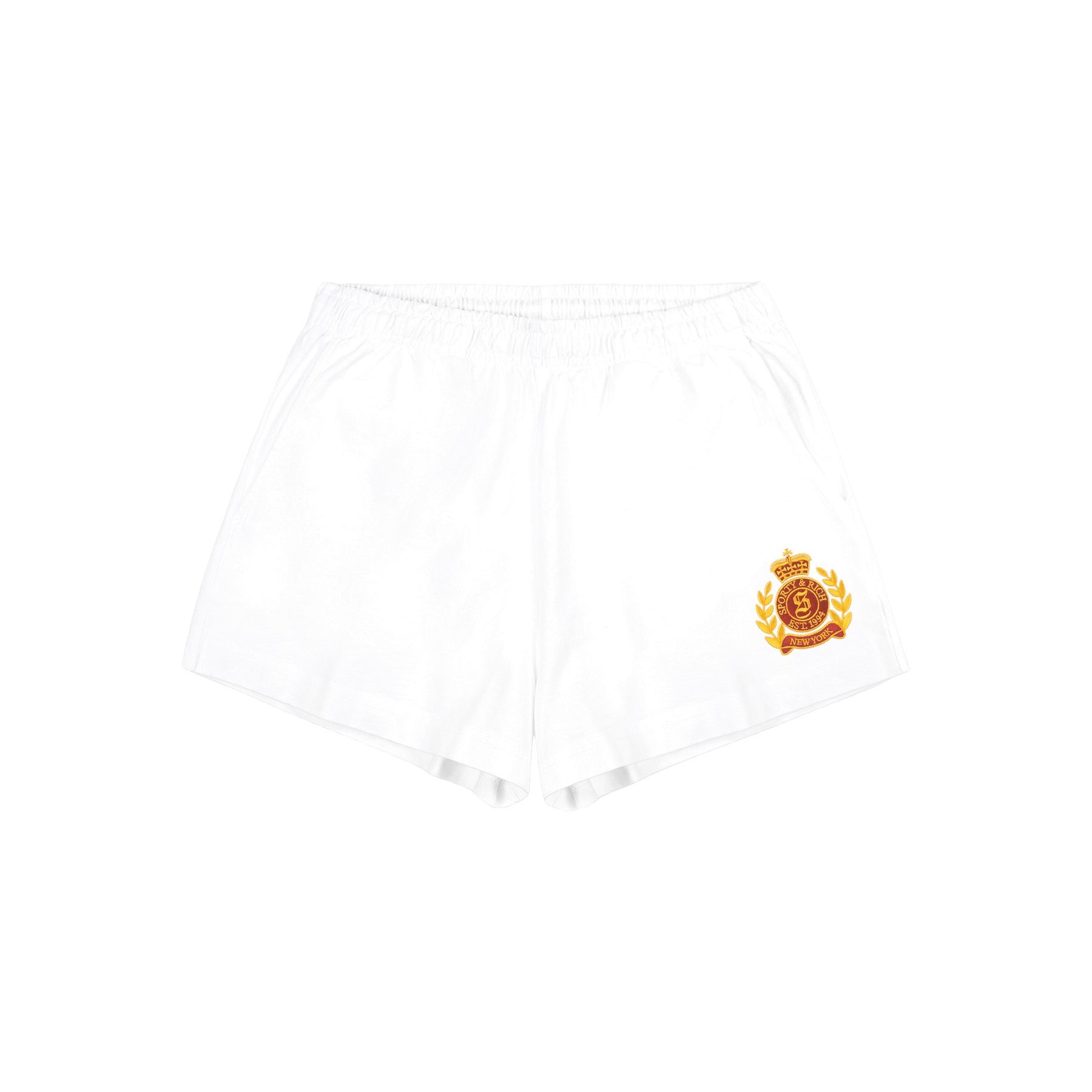 NY Crest Embroidered Disco Short - White