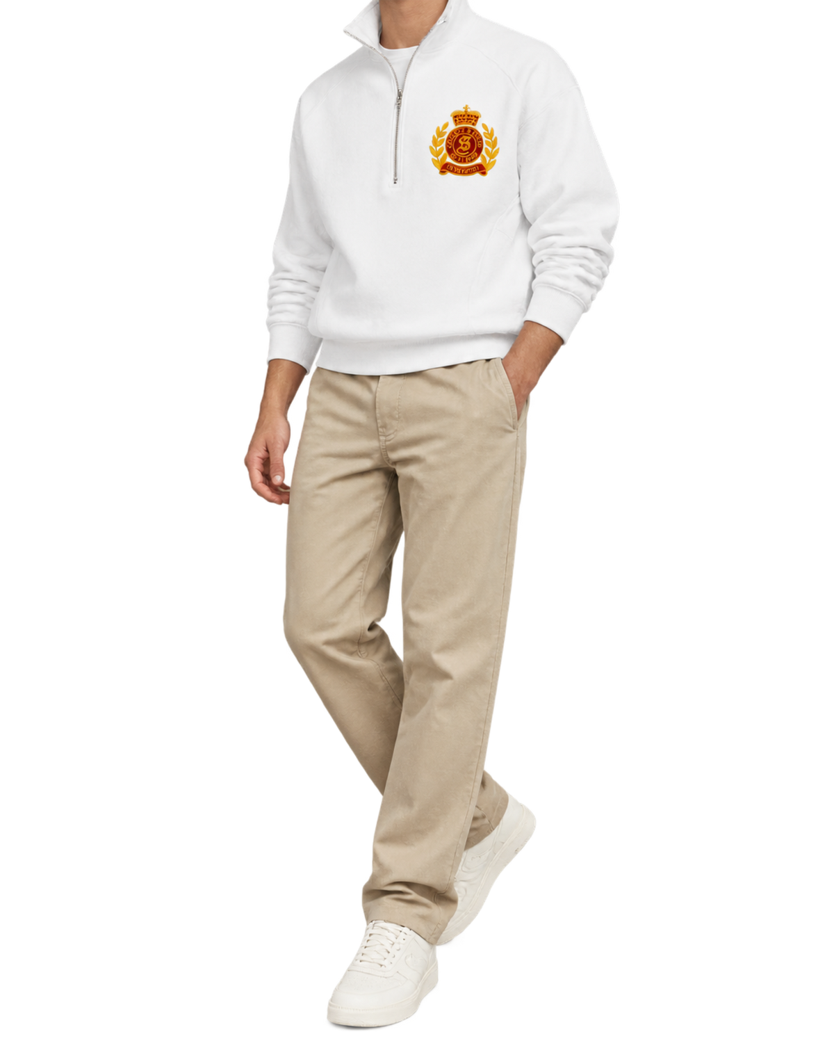 NY Crest Embroidered Quarter Zip - White
