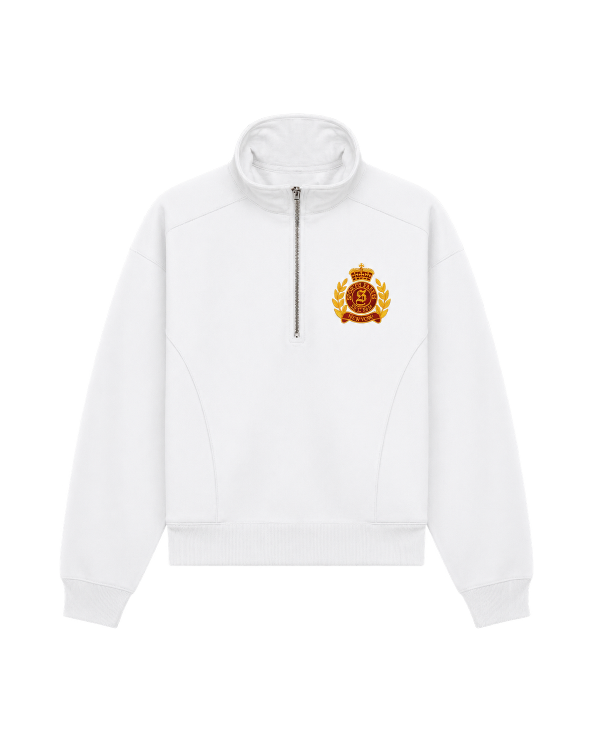 NY Crest Embroidered Quarter Zip - White