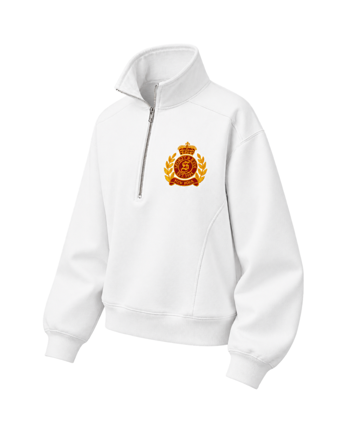 NY Crest Embroidered Quarter Zip - White