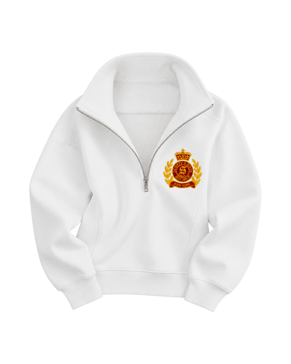 NY Crest Embroidered Quarter Zip - White