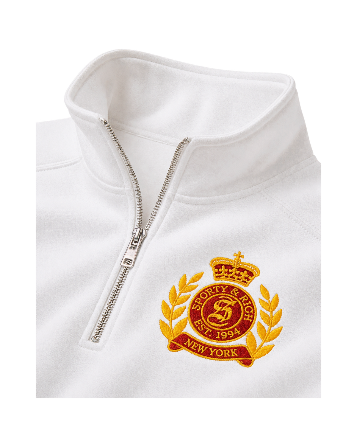 NY Crest Embroidered Quarter Zip - White