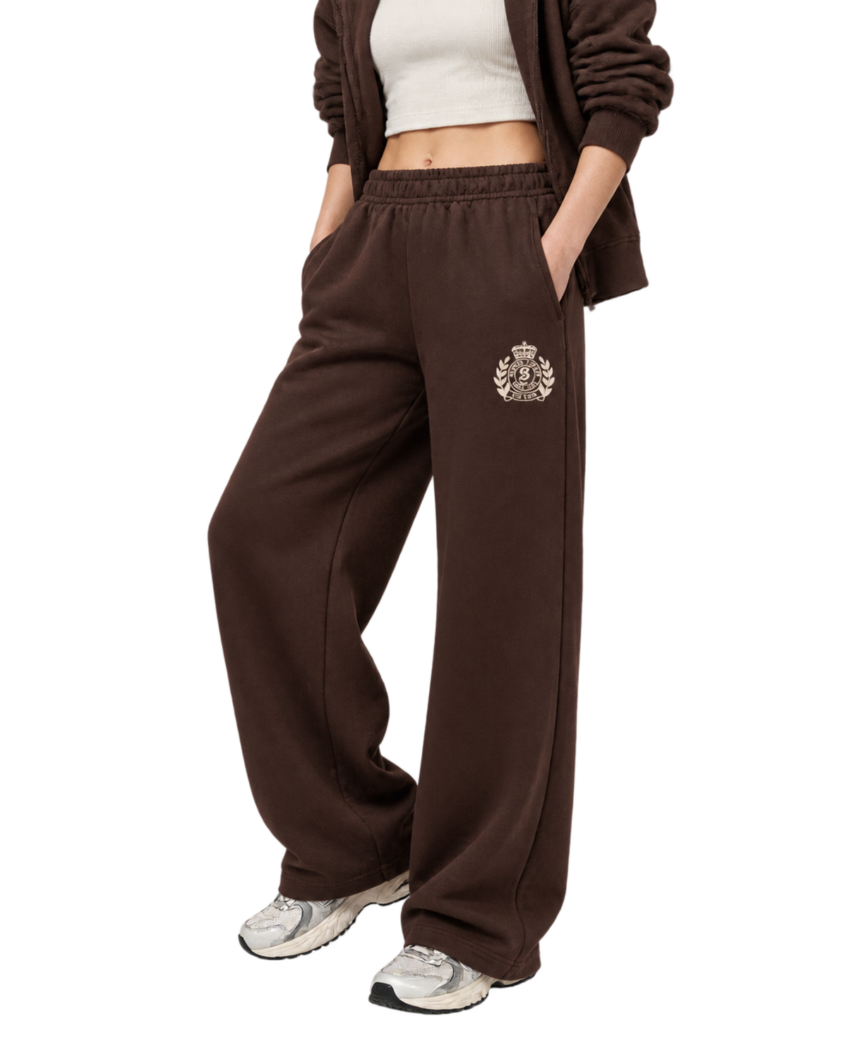 NY Crest Embroidered Wide Sweatpant - Chocolate
