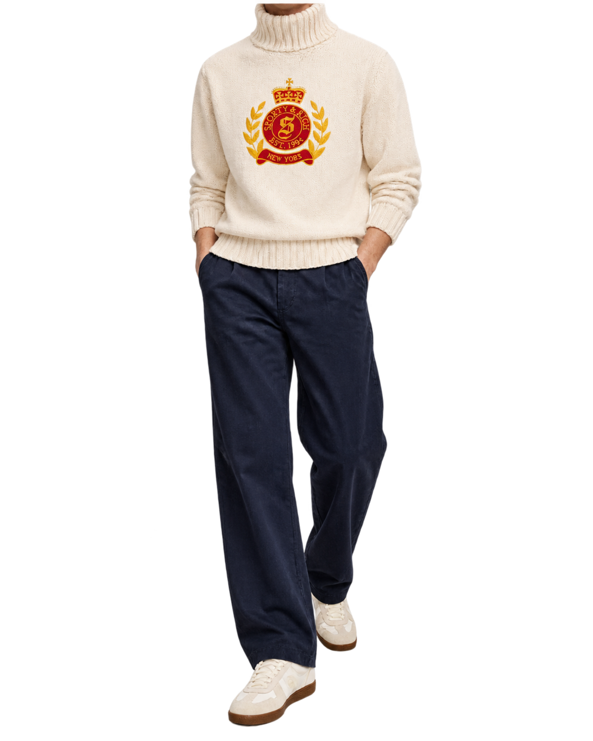 NY Crest Knitted Turtleneck - Ecru