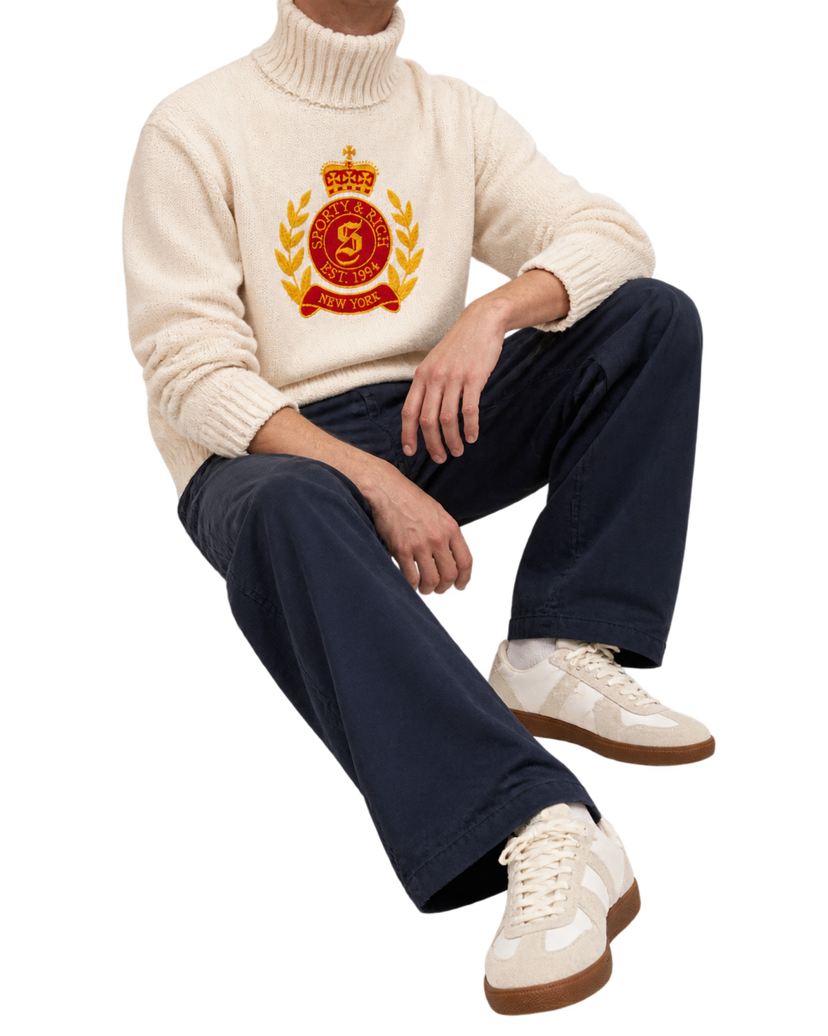 NY Crest Knitted Turtleneck - Ecru